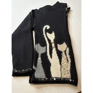 Coldwater Creek Cat Sweater Size S Black Zip Cardigan Embellished‎ Ramie